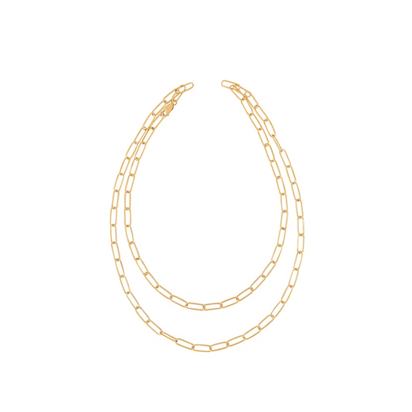 Square-round Link Layered Long Chain Necklace